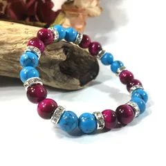 ターコイズ &ピンクタイガーアイ　パワーストーン ブレスレット　(シルバー) 8mm　レディース  ●
