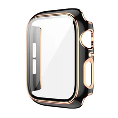 [ブラック＆ローズゴールド] アップルウォッチ カバー おしゃれ Apple Watch カバー おしゃれ アップルウォッチ ケース かっこいい Apple Watch ケース かっこいい 49mm Apple Watch カバー ガラス 薄型 ハード