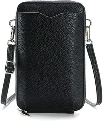 azumafy スマホショルダー スマホポーチ レザー レディース 斜めかけ 財布 小さめ ミニショルダー スマホ入れ 肩掛け ミニバック 小物入れ 軽量( ブラック)