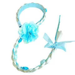 【数量限定】つけ毛 三つ編み かつら 女の子 髪飾 髪飾り プリンセス コスプレ ヘアアクセサリー ラプンツェル ウィッグ (水色) 子供用 カチューシャ