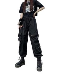 [HIMATI] カーゴパンツ レディース ロングパンツ ワイドカーゴパンツ ポケット付き ゆったり ヒップホップ ダンス用 かっこいい ボトムス