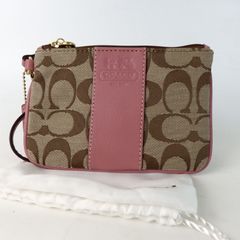 １円スタート 激レア 【COACH】コーチ シグネチャー ポーチ EST.1941 ピンク ブラウン レザー キャンバス レディース【中古】7-3 41031