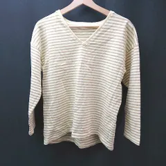 ◇ relume ボーダー柄 Vネック 厚手 プルオーバー 長袖 Tシャツ サイズFREE イエロー/ブラウン レディース E  【1307260044478】
