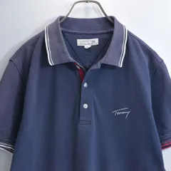 グッドフェード TOMMY トミー 筆記体ロゴ 刺繍 アシンメトリーデザイン ポロシャツ 鹿の子 ネイビー ヴィンテージ 半袖 紺 ビンテージ USA アメリカ古着 メンズS相当