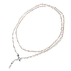 あこや真珠3.5‐4mm ブリオレットローズクォーツ×リボンショートナー×ロングネックレス