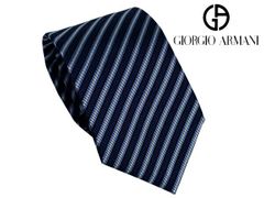 ジョルジオ アルマーニ ネクタイ GIORGIO ARMANI 360087 1A915 00036 NIGHT BLUE ナイトブルー系地 ブルー系Xホワイト系 レジメンタル ストライプ柄 シルク ジャガード ネクタイ