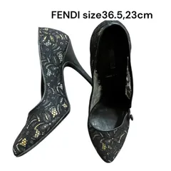 フェンディ　FENDI 総レース　パンプス　ヒール　靴　36ハーフ、23.5cm 　ブラック　レディース　S5P398