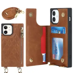 【在庫処分】【Hamany】 いphone12 ミニ ケース ショルダー iphone 12 mini ケース 手帳型 クロスボディ グリッドパターン アイホン12ミニケース ジッパー式 ストラップ付き 刺繍 スマホケース iphone 12mini 肩がけ