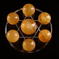 風水ラッキーカラー 七星陣セット(台座12mm＋丸玉7個直径2.5-3.2mm) アイテム 水晶 パワーストーンマディラシトリン　　　オブシディアン台座と水晶台座選択可能