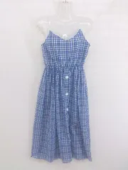 ◇ AMOUR BOX チェック バックリボン 膝下丈 キャミソールワンピース ホワイト ブルー系 レディース P  【1303010001814】