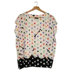 【Electee】ドット柄プルオーバー｜レディースM〜Lサイズ｜ホワイト｜マルチカラー｜裾切替｜ゆったりシルエット｜半袖｜古着