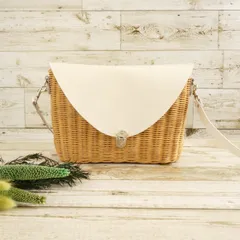 🌿セール🌿 1点物 ラタン編みかごバッグ&サコッシュ シュリンクレザー仕立て オンリーワン 手編み・手染め・手縫い