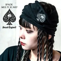 SMACK ENGINEER スマックエンジニア「SPADE MULTI SCARF」ターバン ヘアーバンド ネックウォーマー フェイスマスク 黒 ブラック スペード スカル ドクロ