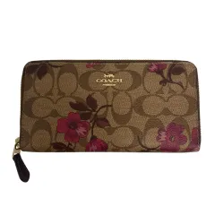 コーチ COACH 長財布 ロングウォレット シグネチャー 花柄 ラウンドファスナー F87716 茶 ブラウン 紫 パープル