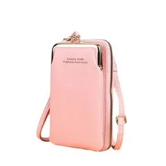 [IBUKI-STYLE] がま口 スマホ ポシェット ショルダー バッグ 縦型 ポーチ お財布 携帯 軽量 斜め掛け レディース シンプル ミニ 小銭 ファスナー カード 定期 女児 女子 丈夫 事務用 スポーツ スマホケース スマホポーチ スマ [ピンク]