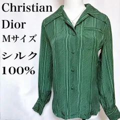 クリスチャンディオール シルク100% 長袖シャツ ストライプ 開襟 ボタン M used in Japan