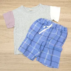 ◇ 《 petit main まとめ売り2点セット 110サイズ ボックスロゴ チェック柄 カジュアル Tシャツ パンツ メンズ 》 E  【1310130007046】