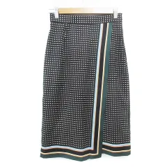 ユナイテッドアローズ UNITED ARROWS フレアスカート ロング丈 総柄 マルチカラー 36 S 黒 白 ブラック ホワイト /FF40