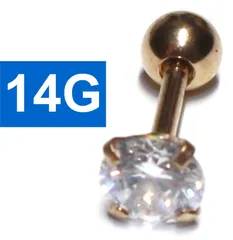 ２個セット 14G ジュエル付き ピンクゴールド ストレートバーベル ボディピアス  バーベル ジュエル 軟骨ピアス サージカルステンレス ピアス 金属アレルギー キラキラ プレゼント シンプル ピンクゴールド CZダイヤ