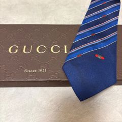 美品 GUCCI グッチ シルク 100％ ブルー ネイビー ストライプ 254-680