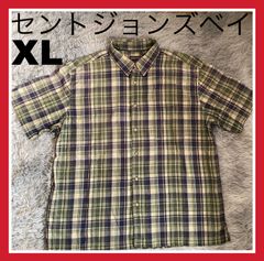 セントジョンズベイ　メンズ　XL サイズ　半袖　チェック　シャツ　ボタンダウンシャツ　ボタンシャツ　コットンシャツ