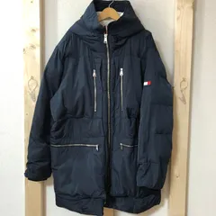 TOMMY HILFIGER トミーヒルフィガー中綿ナイロンジャケット コート フード内ボア メンズ厚手キルトシェル パフード付 CHINA製 メンズXL ネイビー