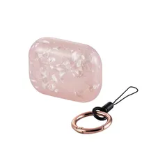 2 第2世代 2022年 Pro 用 ケース ソフトケース TPU カラビナ付き AirPods 強靭な耐久性 しなやかな弾力性 シェル風 magsafe充電 ワイヤレス充電 エレコム 対応 [淡く上品な輝きの貝殻をモチーフ] ピンク AVA-AP4UCSPN