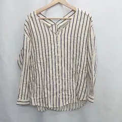 ◇ ⊂ KBF ボーダー風　シンプル 長袖 ノーカラーシャツ サイズONE アイボリー系 レディース E  【1505220015937】