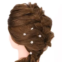 髪飾り Ｕピン 可愛い かんざし 簪 キラキラ パール ラインストーン 花 5点セット 黒留め 訪問着 フォーマル 着物 和装 振袖 成人式 結婚式 卒業式 入園式 卒園式 謝恩会 七五三パーティー W14 003-204 p982　Si