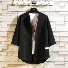 五分袖シャツ メンズ 半袖 ロールアップ 七分袖 シャツ 半袖シャツ 胸ポケット コーデュロイ 春 カジュアルシャツ 立ち襟 夏 おしゃれ 無地 シンプル ファッション situ01