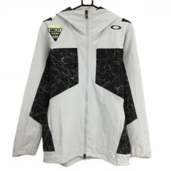 【美品】オークリー フード付きジャケット ライトグレー×黒 一部柄 ロゴ刺しゅう メンズ L ゴルフウェア Oakley