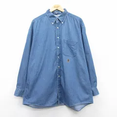 XL/古着 トミーヒルフィガー 長袖 ブランド シャツ メンズ ワンポイントロゴ 大きいサイズ コットン ボタンダウン 紺 ネイビー デニム 25ma