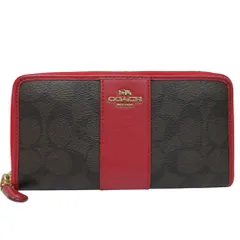 美品 COACH コーチ シグネチャー ラウンドファスナー ロングウォレット 長財布 F54630 レッド レディース 古着 中古 USED
