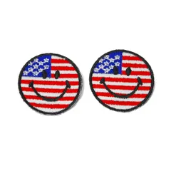 ワッペン アイロン ミニサイズ 2枚セット にこちゃん スマイル アメリカ 国旗 2P アップリケ わっぺん 小さい アイロンで簡単貼り付け