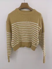 ◇ jouetie ジュエティ ボーダー クロップド 長袖 ニット セーター サイズM キャメル ホワイト レディース E  【1305090000992】