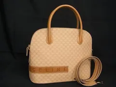 ■美品■ CELINE セリーヌ マカダム柄 PVC×レザー 2WAY ハンドバッグ ショルダーバッグ 肩掛け ベージュ系 AV4881