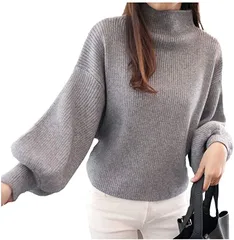 FAAMEE(フェイミー) ボリューム袖 ニット ハイネック トップス バルーン袖 長袖( グレージュ,  M)