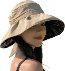 Liebendo UVカット 帽子 レディース ハット 日焼け防止 つば広・折りたたみ 遮光 遮熱 紫外線対策 日除け帽子 ワイヤー入り あご紐 散歩 旅行 通勤 大きいサイズ 春夏(ベージュ)