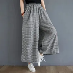 ギンガムチェックワイドパンツ レディース 夏 九分丈 チェックパンツ チェック柄ワイドパンツ 大きいサイズ ボトムス ストレッチ パンツ 無地 綿麻 シンプル オフィス きれいめ 通勤 無地 ギンガムチェックワイドパンツ レディース 夏