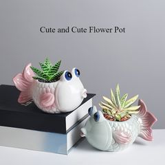 鉢植え 植木鉢 プランター プラントポット フラワーポット ガーデニング セラミック 屋内 屋外 インテリア 庭 玄関 金魚型 緑 白 多肉植物