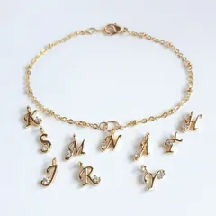 キュービックジルコニア付き 選べるイニシャル ブレスレット