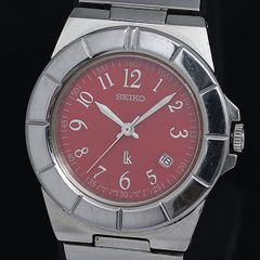 美品 稼働品 SEIKO ソーラー デイト バーガンディ レッド系 腕時計 