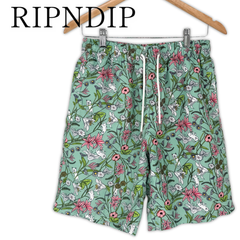 RIPNDIP 水着 海水パンツ 海パン M リップンディップ メンズ 古着 花柄 猫 サーフパンツ ショートパンツ ビーチ プール リゾート