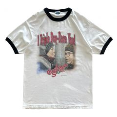 L 90s 00s A Christmas Story "I Triple Dog-Dare You!" ムービーTシャツ リンガーTシャツ コットン ヴィンテージ 白 黒