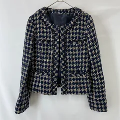 white joola ホワイトジョーラ レディース ノーカラージャケット タイトスカート　セットアップ　ツイード　ネイビー　11号