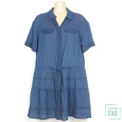 【美品】インゲボルグ★レア！薄手デニムのブラウス ミニワンピース サイズ3(9号) かぶせ段々のピコフリルがキュート♪インディゴ系 z9962s