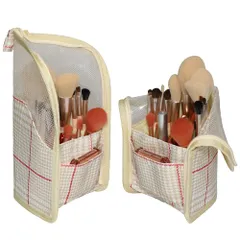 【迅速発送】メイクブラシケース ブラシスタンド 化粧筆ポーチ ブラシポーチ ペンケース 大容量 化粧品バッグ 小物入れ 出張・旅行 収納 (ベージュ)