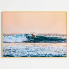 インテリアポスター サーフィン 波の躍動感 夕焼け 海風景 写真アート 6684
