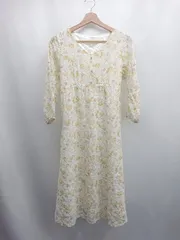 ◇ ⊂ tocco closet トッコ クローゼット 花柄 長袖 ロング 総柄デザインワンピース サイズM イエロー系 レディース E  【1507080007145】