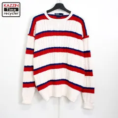 90s vintage RALPH LAUREN ボーダー柄 ケーブル編み コットン ニットセーター メンズ 表記XLサイズ